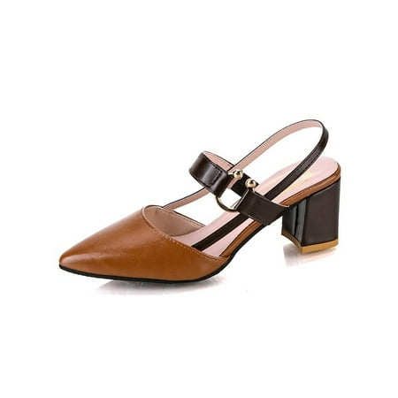 

Rotosw Women Sandal Slip On Heeled Sandals Ankle Strap High Heels Casual Slingback Dress Pumps Shoes Summer Comfortable Brown 4