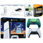 Sony PlayStation 5 Astro Bot Slim Digital Bundle with Disc Drive, Extra Controller, Vertical Stand, MightySkins Game Collection Services and 1 Year Extended Warranty - Chroma Teal