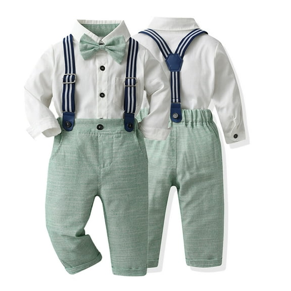 KYAIGUO 9 Month-10 Years Toddler Boys Bowtie Shirts Suspenders Pants Sets Gentleman Outfits Suits