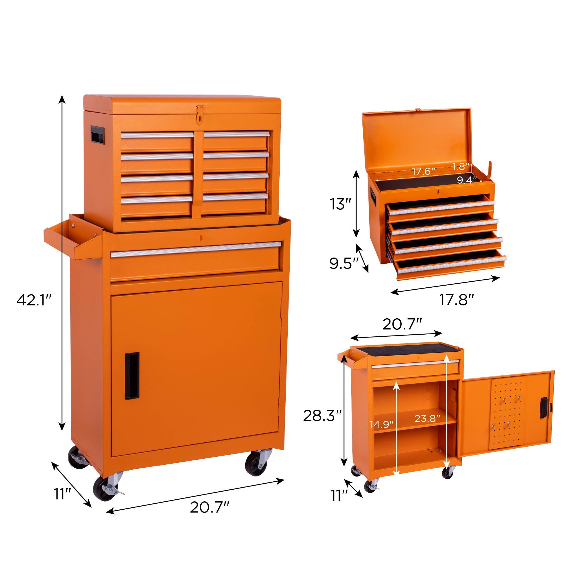 2-IN-1 Tool Chest, 20-Inch 5-Drawer Rolling Tool Storage Cabinet with Detachable Top Tool Box Adjustable Shelf, Locking Metal Tool Cart for Garage Workshop