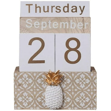 Wooden Perpetual Calendar, Vintage Wood Block Perpetual Calendar Desk Accessory Month Week Date Blocks for Desk Home Office Decoration