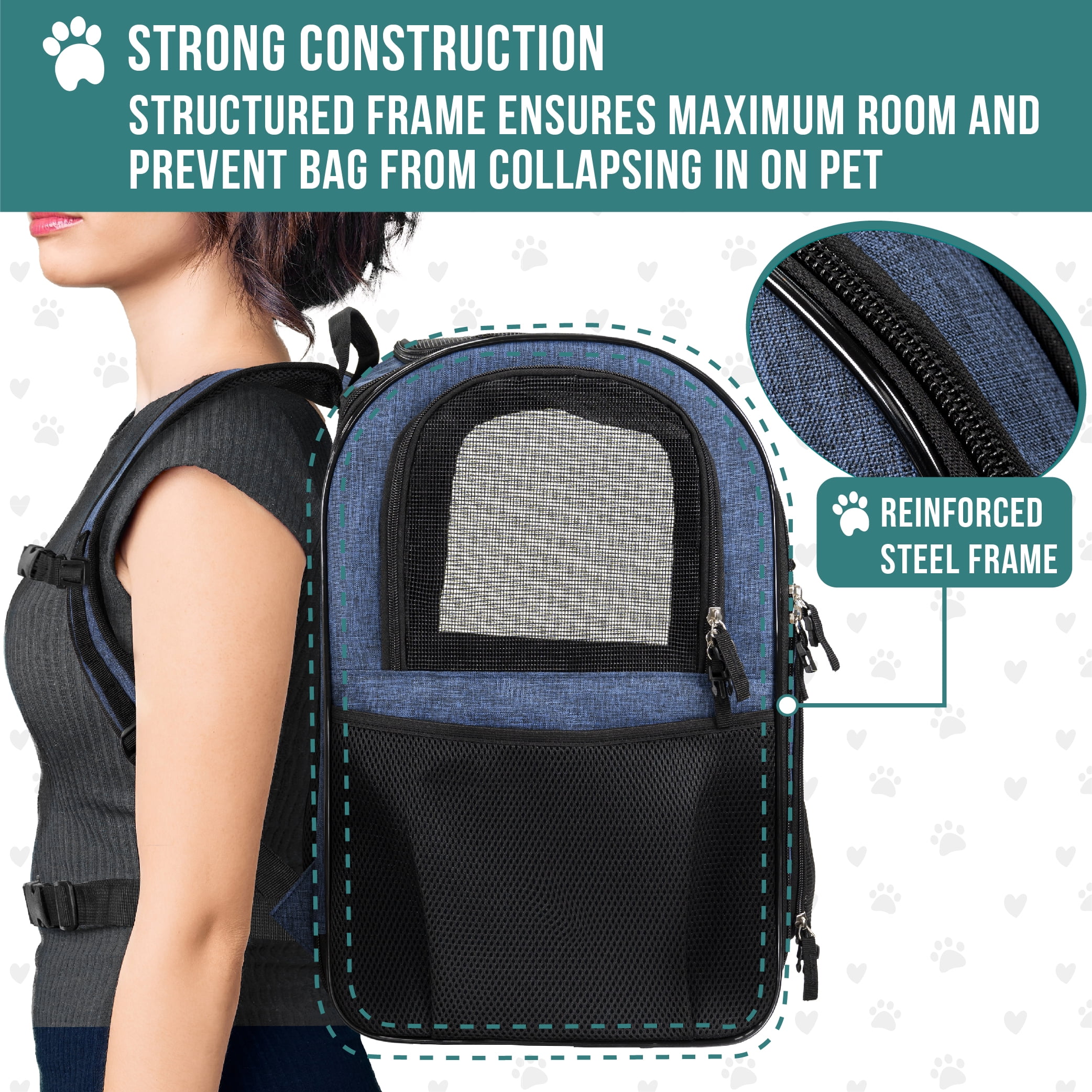 PetAmi Dog Backpack Carrier For Small Large Cat, Pet, Puppies, Ventilated Pet Hiking Backpack Travel Bag, Airline Approved Cat Backpack Carrier, Safety Back Support, Camping Biking, Max 18 lbs, Navy