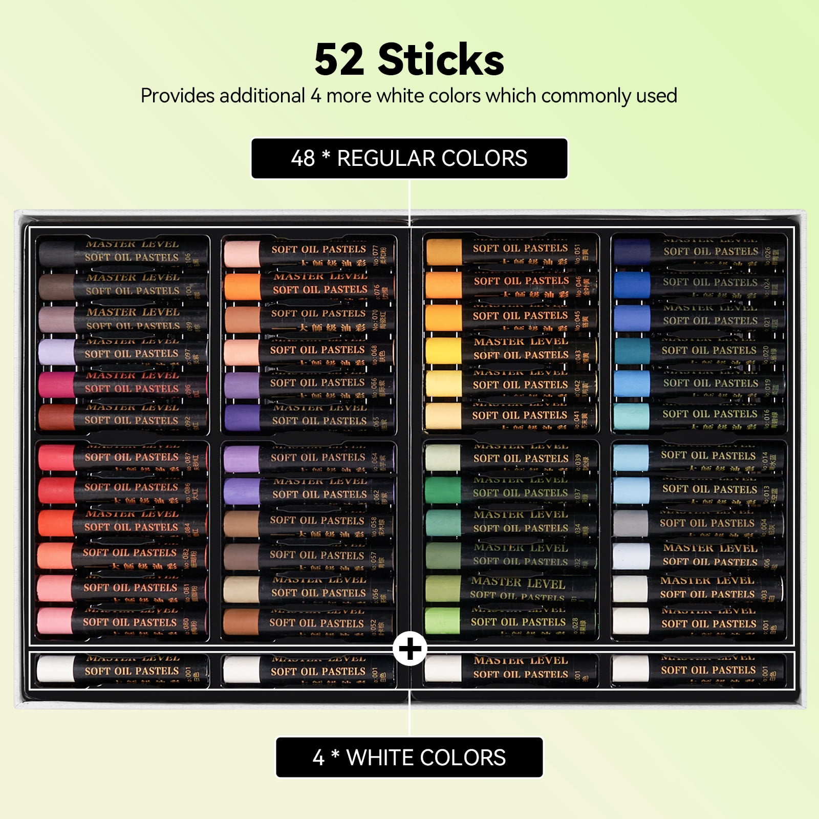 Lightwish Professional Oil Pastels, 48 Assorted Color and 4 White, Set of 52, Creamy&Vibrant Soft Oil Pastels for Artists