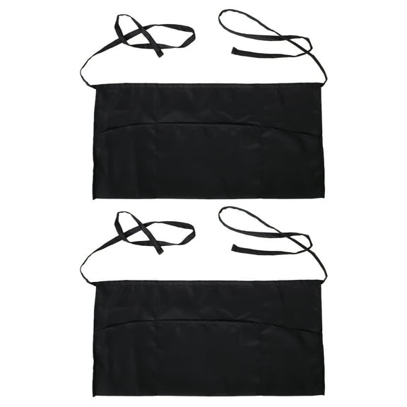 RENACLIPY 2Pcs Black Waterproof Waist Apron with Pockets for Men Sturdy Polyester Cooking Server Apron