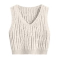 thumbnail image 2 of Chaleco de mujer, cuello en V, tejido de punto trenzado, sin mangas, corte holgado, color liso, tallas S-M-L, 2 of 4