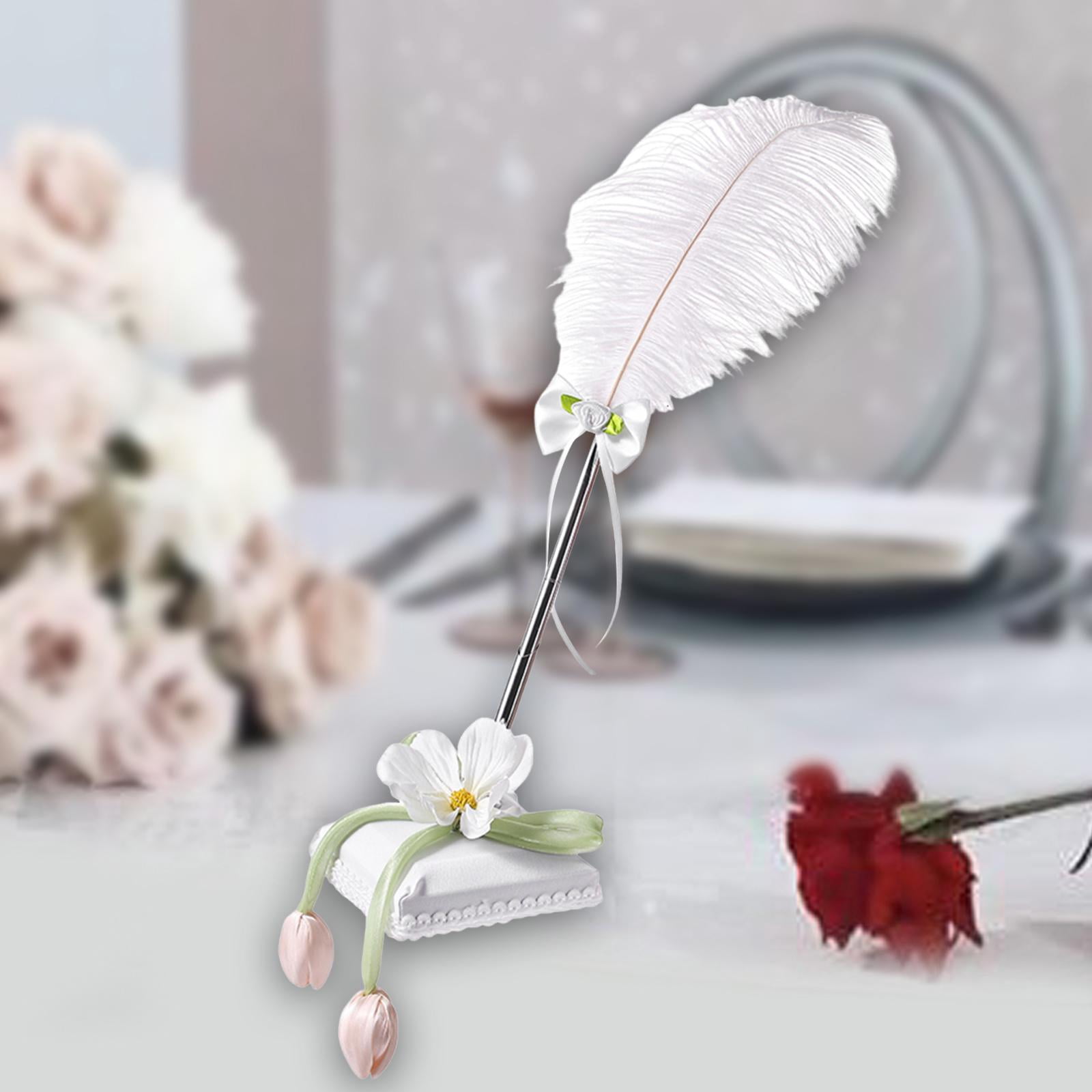 HILABEE Guest Pen And Stand,Wedding Signing with Stand,Vintage Writing Feather Pen,Guest Book Signing for Party,Wedding,Bridal Crafts Style C