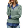 thumbnail image 4 of Wevis Women's Patch Denim Collar Knit Sweater Button Down Long Sleeve Autumn Blouse Casual Layered Look Fall Pullover Tops, 4 of 7