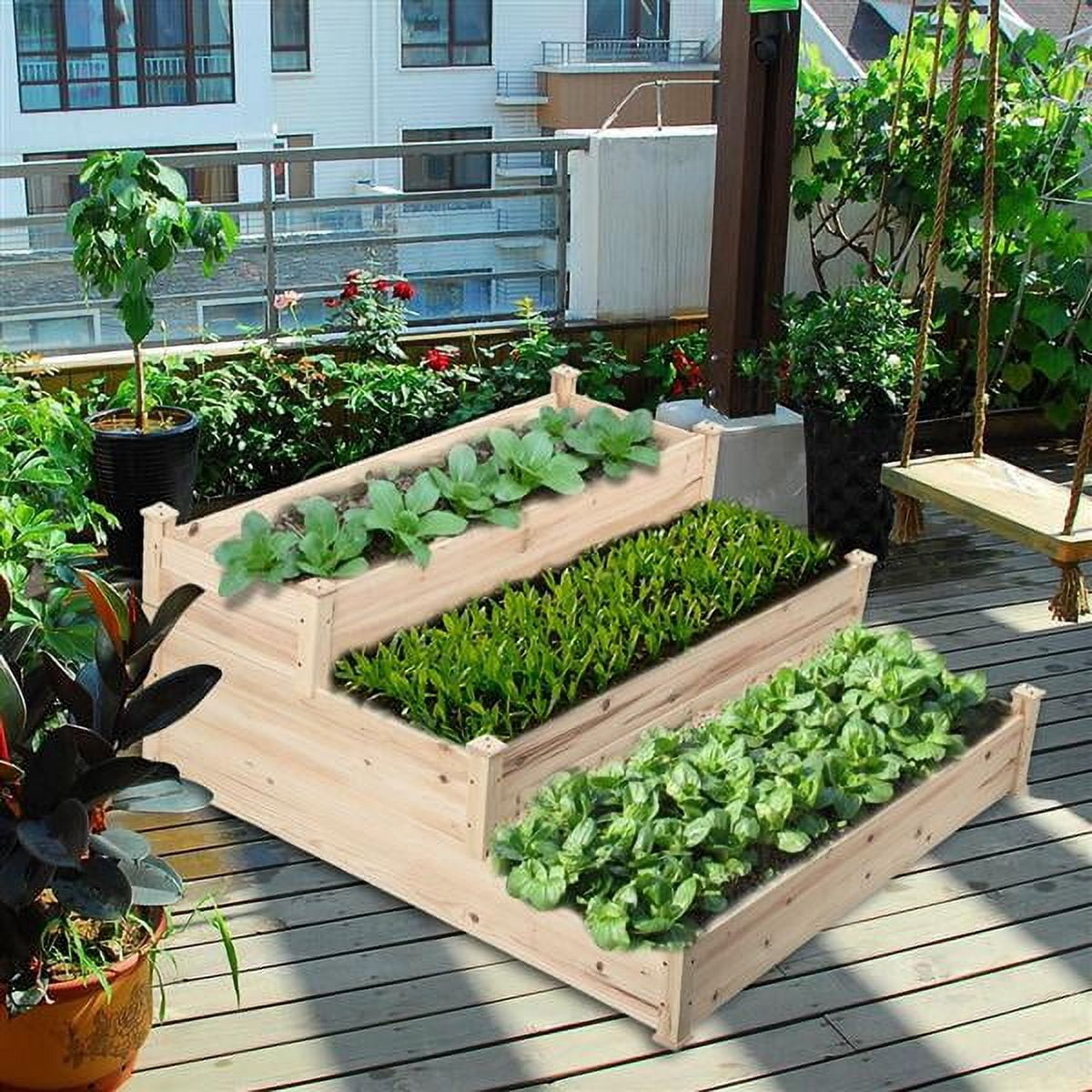 3 Tier Wooden Elevated Raised Garden Bed Planter Box Kit Natural Cedar Wood