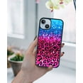 thumbnail image 5 of FINCIBO Soft Rubber Protector Cover Case for Apple iPhone 14 6.1" 2022, Blue Glitter Sparkle With Black Pink Glitter Leopard, 5 of 5
