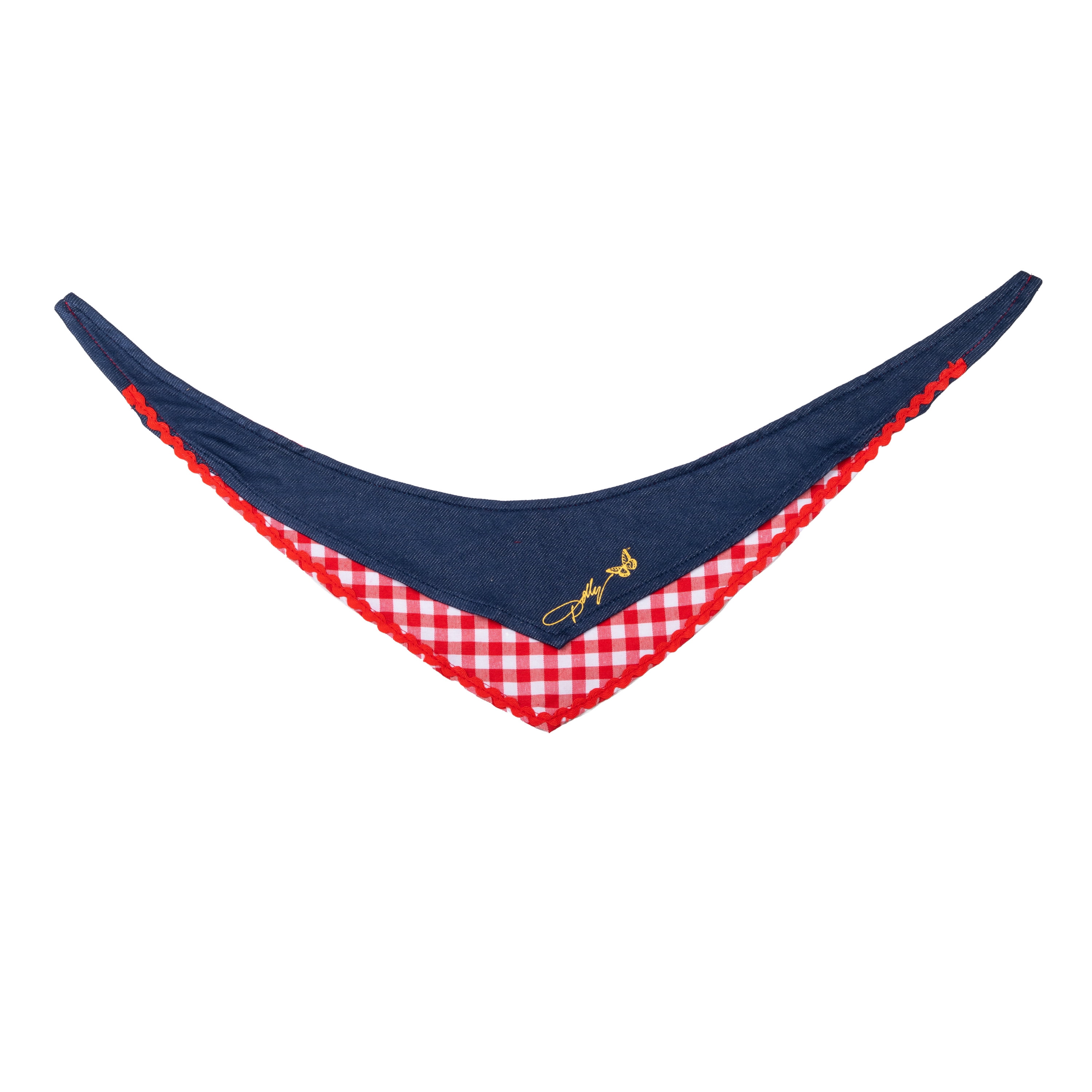Doggy Parton, Dog Clothes, Denim & Gingham Dog Bandana, Blue, M/L