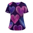 thumbnail image 3 of CCRFTGI Valentine Scrub Tops Women Plus Size Love Heart Print Nurse Working Uniforms Trendy V-Neck Scrub Shirt Party Short Sleeve Tees Blouse with Pockets Purple M, 3 of 4