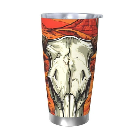 

Uemuo Western Desert Cactus Ram Skull Print Travel Coffee Mug 20oz Double-walled Car Cup Stainless Steel Insulated Tumbler Leak-proof Travel Cup Reusable Straw Car Cup-Without Straw