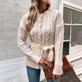 thumbnail image 4 of Cardigan Sweaters for Women Long Sleeve Button Waist Tie Crochet Knitted Sweater Jacket Coat Womens Cardigan Sweaters, 4 of 6