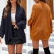 thumbnail image 3 of Moda mujer cárdigan de punto color sólido manga de linterna suelta cálido abrigo de suéter de invier Abanopi Amarillo/Extragrande, 3 of 7