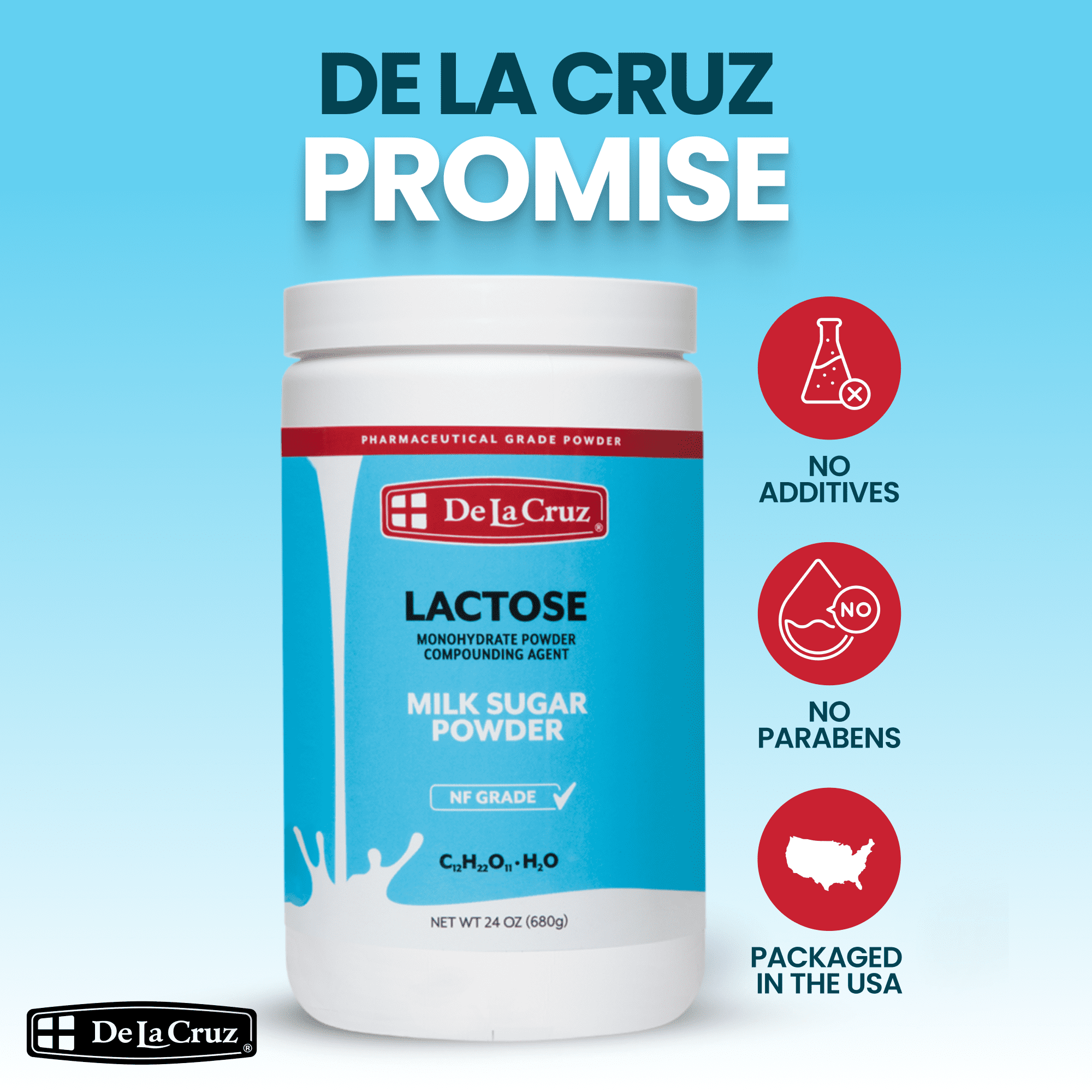 De La Cruz Lactose Powder Healthy Monohydrate Milk Sugar for Brewing Baking and More 24 oz
