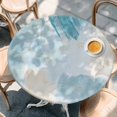 thumbnail image 3 of Abstract Ombre Round Fitted Table Cover Blue Marble Texture with Golden Line Waterproof Table Cloth with Elastic Edge Wipeable Tablecloth for Picnic Camping Party Fits 36"-44" Diameter, 3 of 8