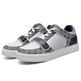thumbnail image 4 of CMR CHAMARIPA Casual Elevator Shoes For Men - White Leather & Grey Printed Cloth Height Increasing Shoes 2.36 Inches / 6 CM, 4 of 9