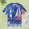 thumbnail image 4 of Nautical Lighthouse Sailboats-5 Women's Short Sleeve Tops Casual Blouses T Shirt, 4 of 7