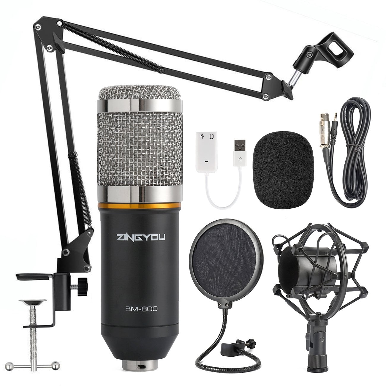 Gohope Condenser Microphone Bundle Bm 800 Mic Kit With Adjustable Mic Suspension Scissor Arm Shock Mount And Double Layer Pop Filter For Studio Recording Brocasting Bm 800 Microphone Bundle Walmart Canada