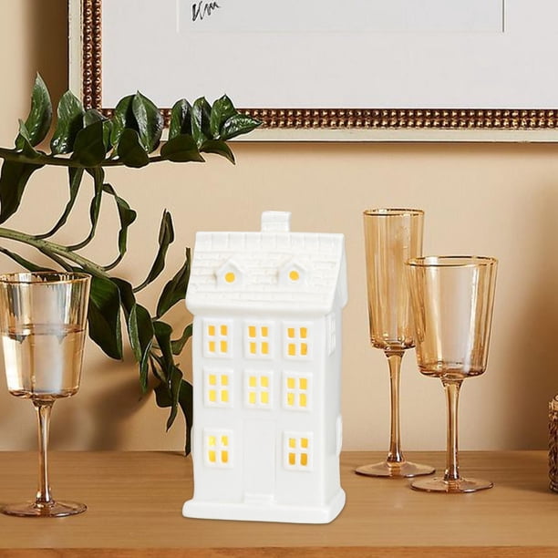 Forma de casa LED Luz hueca Cerámica Luminosa Decorativa Regalo creativo para escritorio Sala de estar Celebraciones de bodas Festival B