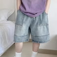 thumbnail image 2 of ZACPNCV Teen Boys Baggy Denim Shorts Wide Leg Knee Length Cargo Jeans Pockets Hip Hop Skateboard Summer Shorts for Kids Blue 14-16 Years, 2 of 7