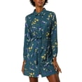 thumbnail image 1 of Vestido de camisa floral con cinturón y botones de solapa para mujer Allegra K M azul teal, 1 of 8