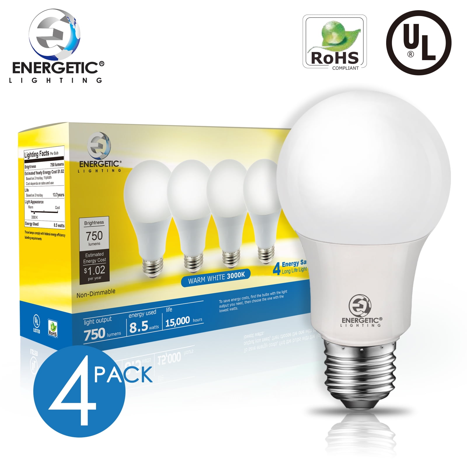 Non-Dimmable LED Light Bulb,750lm,UL Listed 16-Pack E26 Medium Base A19 LED Light Bulb 5000K Daylight 60W Equivalent 
