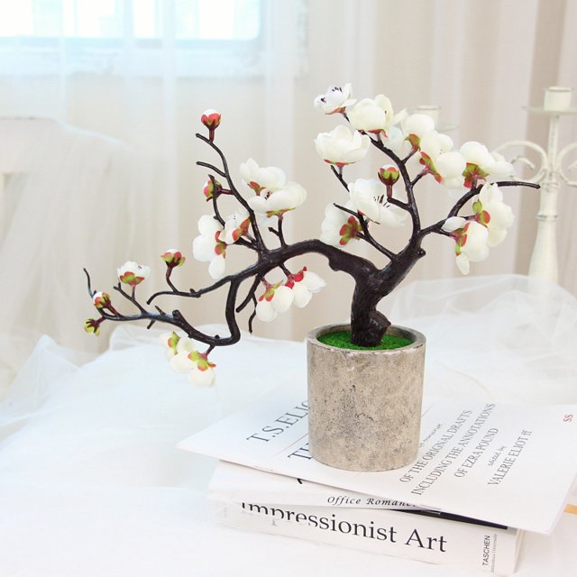Ramo pequeño de melocotonero, decoración de flores artificiales, accesorios en maceta, arreglo floral de escritorio para hotel, decoración de flores artificiales