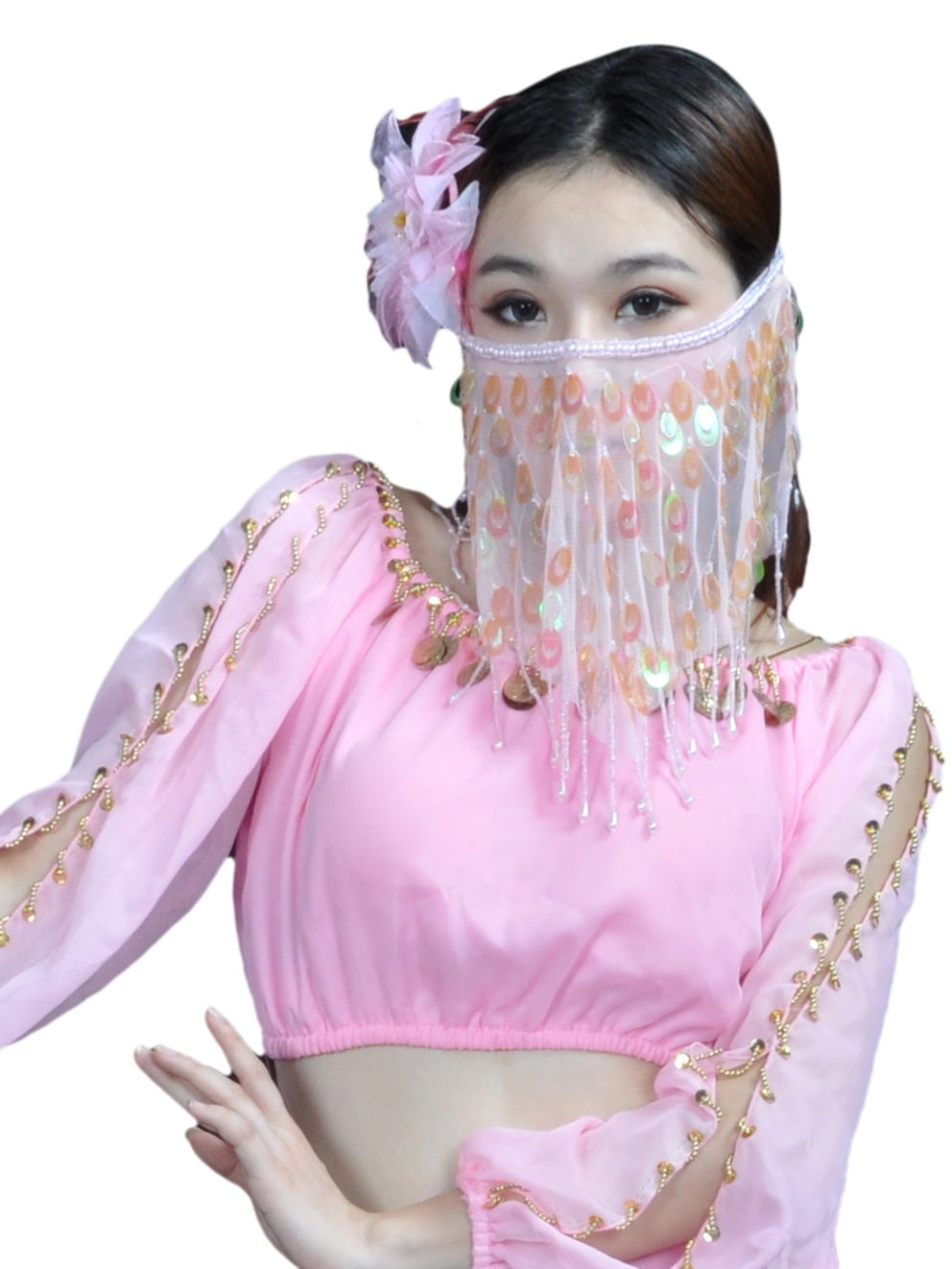 Bellylady BellyLady Belly Dance Face Veil With Beads, Style BPink
