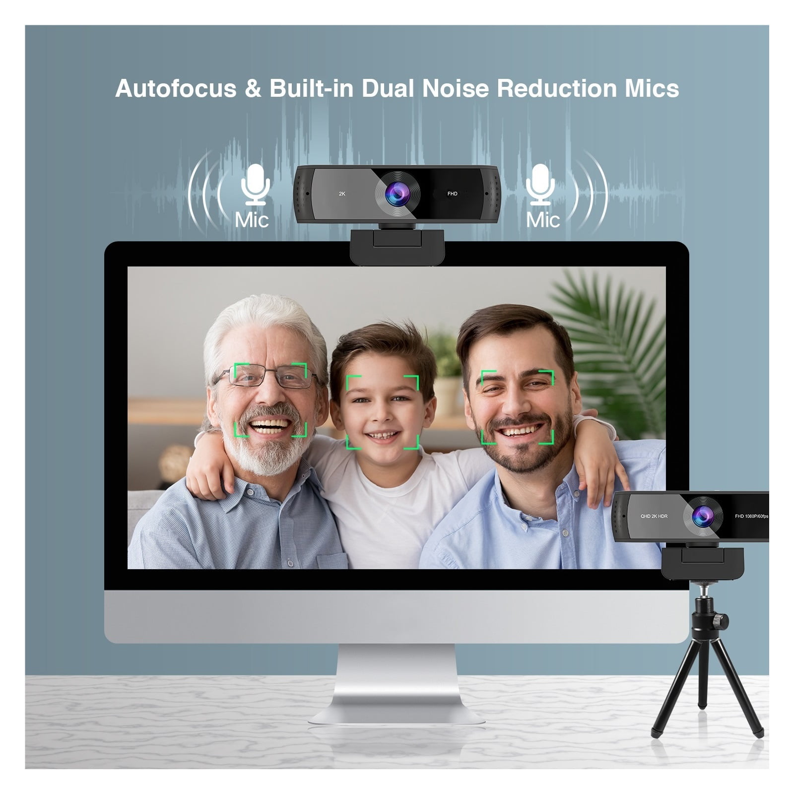 Webcam 2K FHD Autofocus Computer Webcam 30FPS USB Web Camera With Microphone And Privacy Cover For Conferencing, Live Streaming, Recording ,HD Video