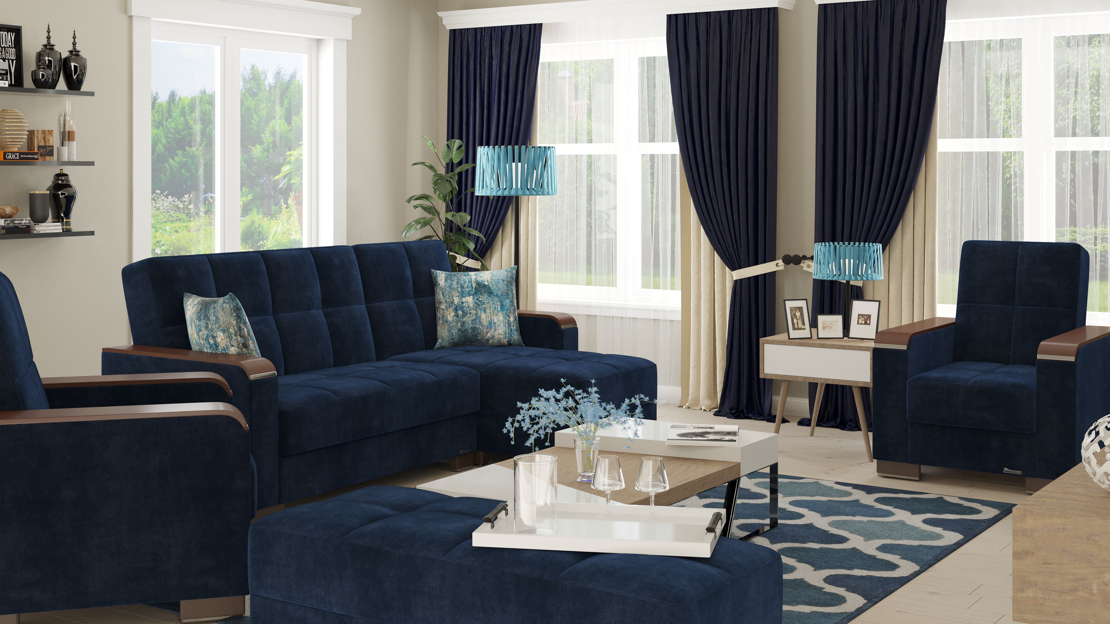 Ottomanson Origins X Upholstered Storage Ottoman, Blue