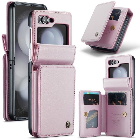 Decase for Samsung Galaxy Z Flip4 Wallet Case,Premium PU Leather with RFID Blocking Credit Card Slots Pocket,Minimalist Shockproof Protective Phone Cover,Design for Samsung Z Flip 4 4G,Pink