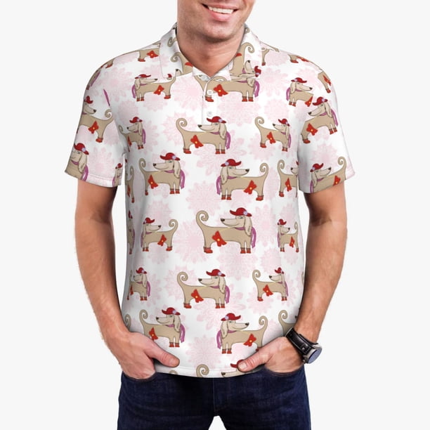 Balery Dachshund Dog Puppy Camisa Polo de Hombre con Estampado, de Manga Corta y Tejido Medio, Camisa Tipo Golf Polo-Large