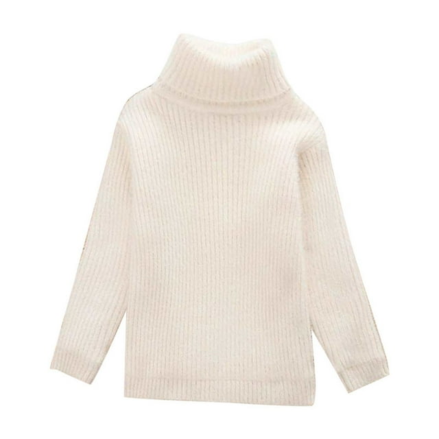 Breezora Girls Turtleneck Sweaters Cable Knit Chunky Pullover Long Sleeve Drop Shoulder Design for Children Cold Weather Tops 130 Size Beige