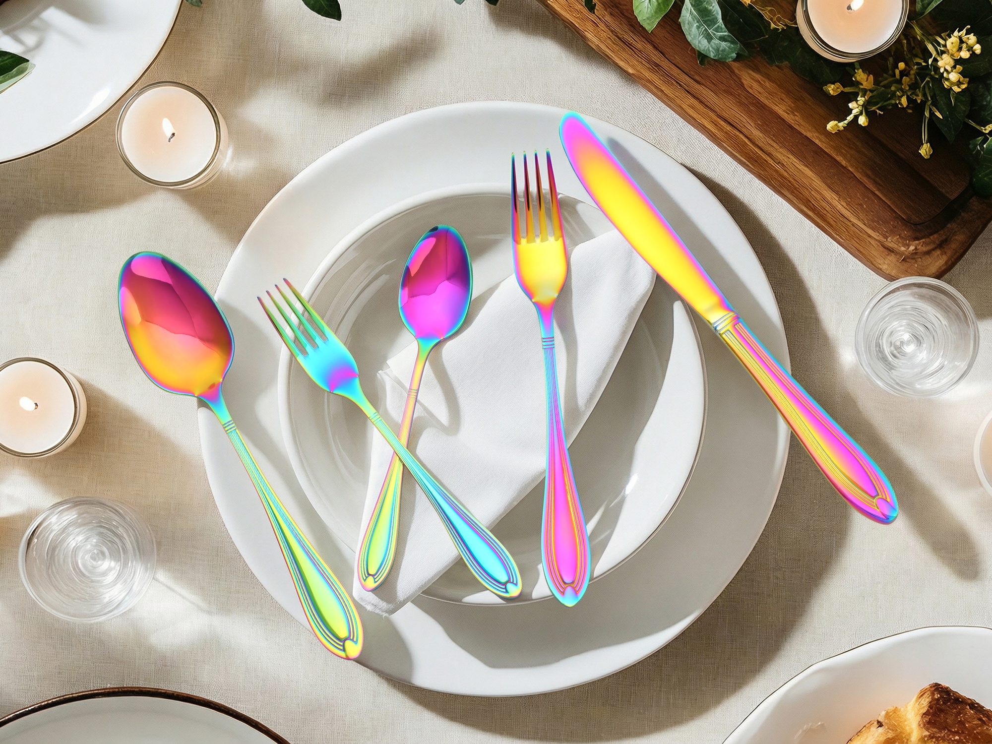 Unique Bargains 20 Pieces Stainless Steel Flatware Silverware Set Colorful