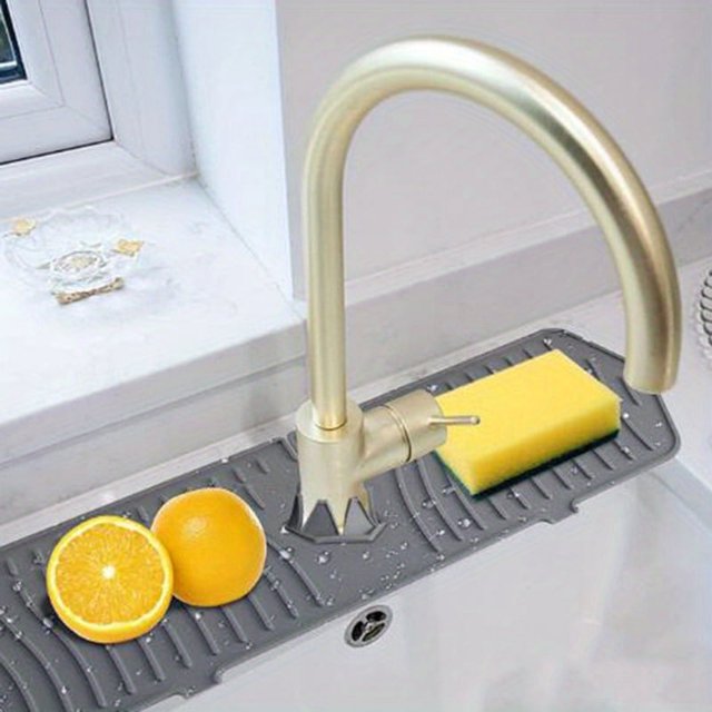 1pc Silicone Sink Splash Guard For Kitchen, Sink Splash Guard Drain Pad, Bathroom Faucet Splash Water Catcher Mat, Sink Countertop Protector, 45cm*14.4cm/17.71inch*5.66inch