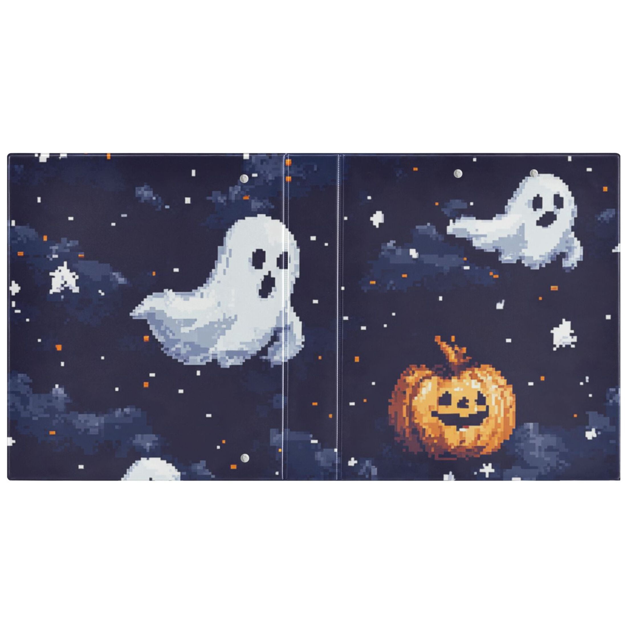 Pixel Ghosts Pumpkins 3 Ring Binders 1.5 inch Hardcover File Folders with Interior Pockets A4 Size Organizer for School Office Hospital