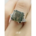 thumbnail image 5 of 10mm Moss Agate Princess Cut Ring, 6A Quality Cubic Zirconia Trillion Accents, 925 Silver, 5 of 5