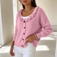 thumbnail image 6 of SAWOBUUN Womens Ruffle V Neck Knit Cardigan Button Down Long Sleeve Casual Lightweight Sweater Jacket, 6 of 7