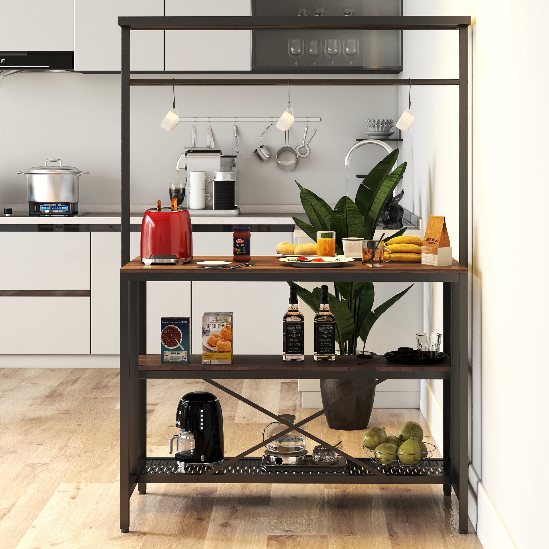 Kitchen Island Furniture kitchen Island, Bakers Rack, Island Table for Kitchen,3 Tier Microwave Stand Oven Shelf with Storage, Storage Shelf for Kitchen Dining Room Living Room,3 Hooks,Dining Kitchen