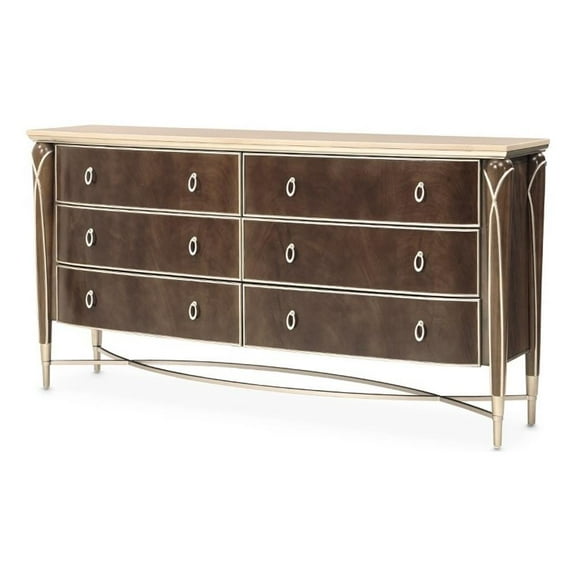 Michael Amini Villa Cherie Wood & Marble Dresser in Hazelnut Brown