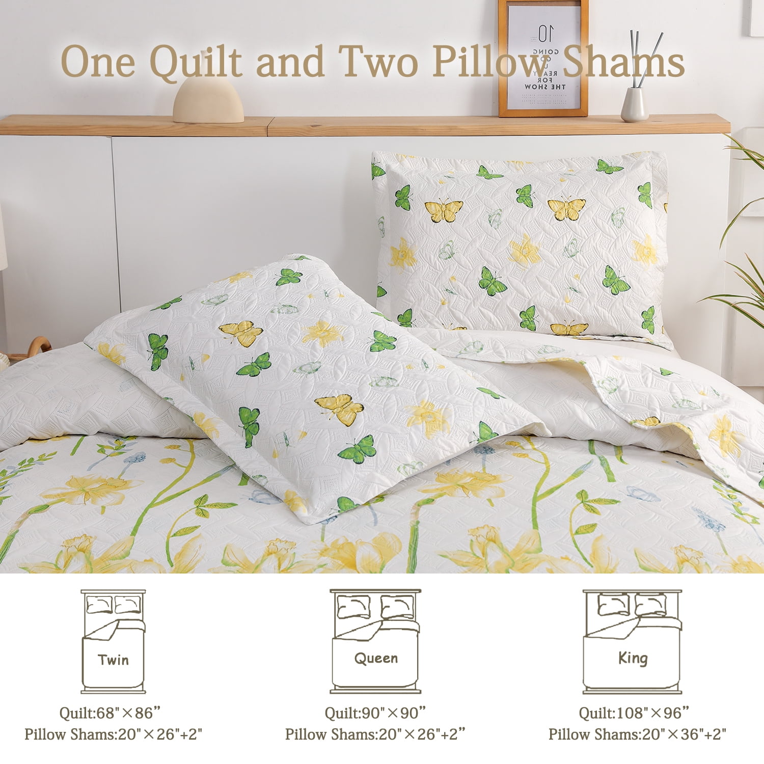 Green Essen 3 Pcs Yellow Floral Lilac Quilts King Green Leaves Microfiber Bedspread