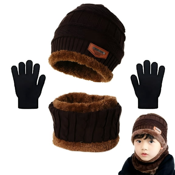 TELOLY 2026 New 3Pcs Kids Winter Beanie Hat Scarf Gloves Set for 5-12 Years Old Boys Girls for Outdoor, Snow, Skiing, Casual, Play