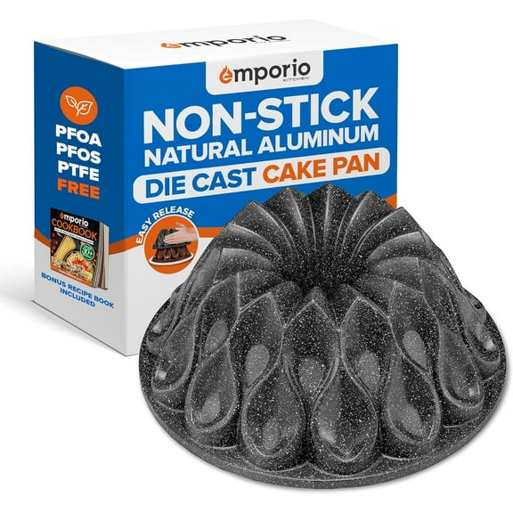 Baking Pan - Two-Layered Nonstick Gray Marble Coating, Aluminum Fluted Cake Pan, Oven Safe (Up To 450° F), Recipe Booklet Included, Flower Shape Pan, Gray