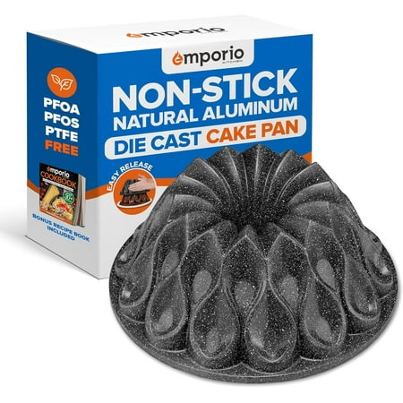 Baking Pan - Two-Layered Nonstick Gray Marble Coating, Aluminum Fluted Cake Pan, Oven Safe (Up To 450° F), Recipe Booklet Included, Flower Shape Pan, Gray