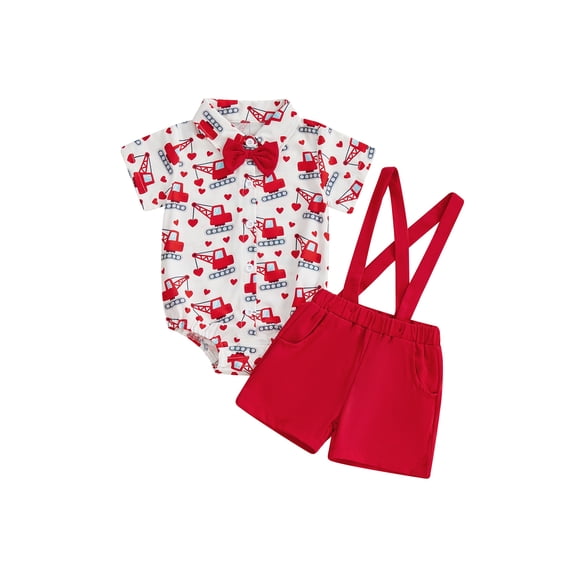 BemeyourBBs Newborn Baby Boy Valentines Day Outfit Gentleman Heart Bowtie Heart Bear Romper Shirt and Suspender Shorts Set Spring Summer Clothes