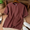 thumbnail image 3 of Tqyyweavej Linen Shirts for Men Fold Hem Solid Color Loose Tshirts Breathable Short Sleeve Crewneck Tees Tops Size M to 3XL, 3 of 5