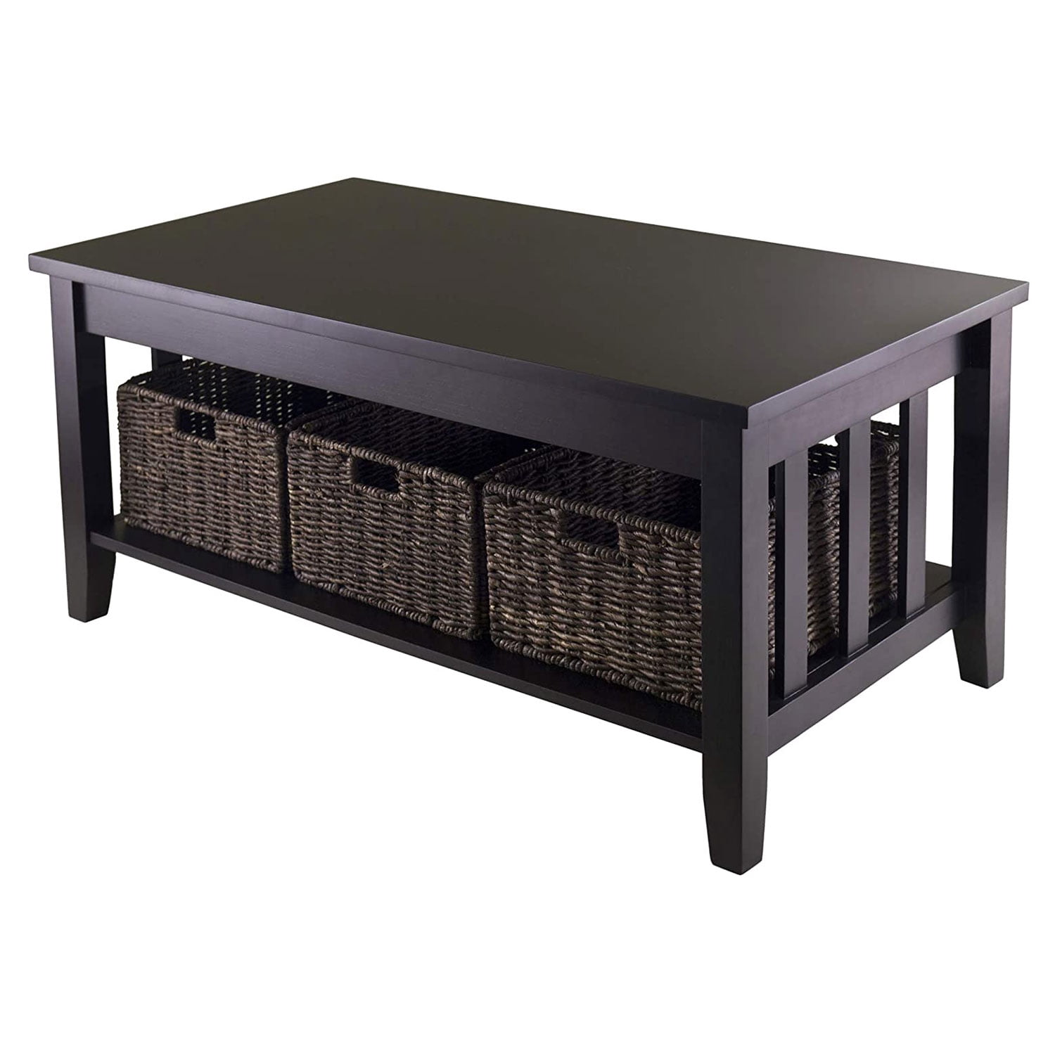 Winsome Wood Morris Coffee Table with 3 Storage Baskets, Espresso Finish