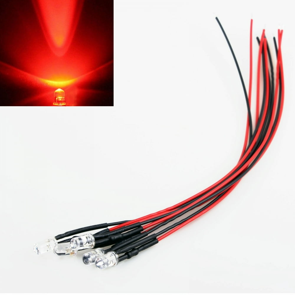 10x Red LED Light Individual Single Bulb with Attached Pre-Wired Bright