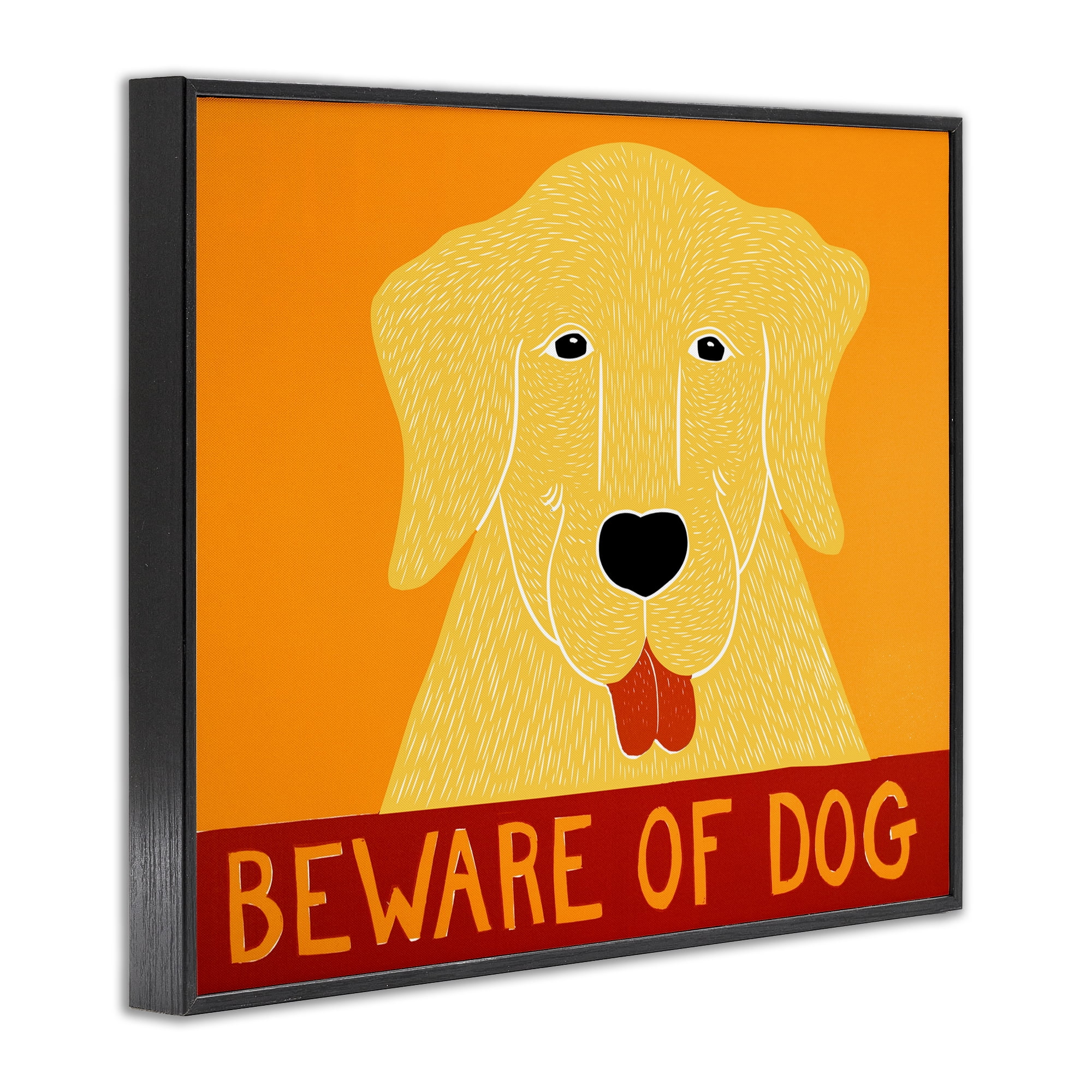 Beware Of Dog Yellow & Red Black Framed Giclee Art, design by Stephen Huneck